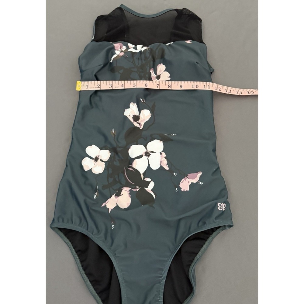 Albion The Maria Swimsuit Womens Small Green One Piece Orchid Sheer Shoulders - Picture 4 of 9